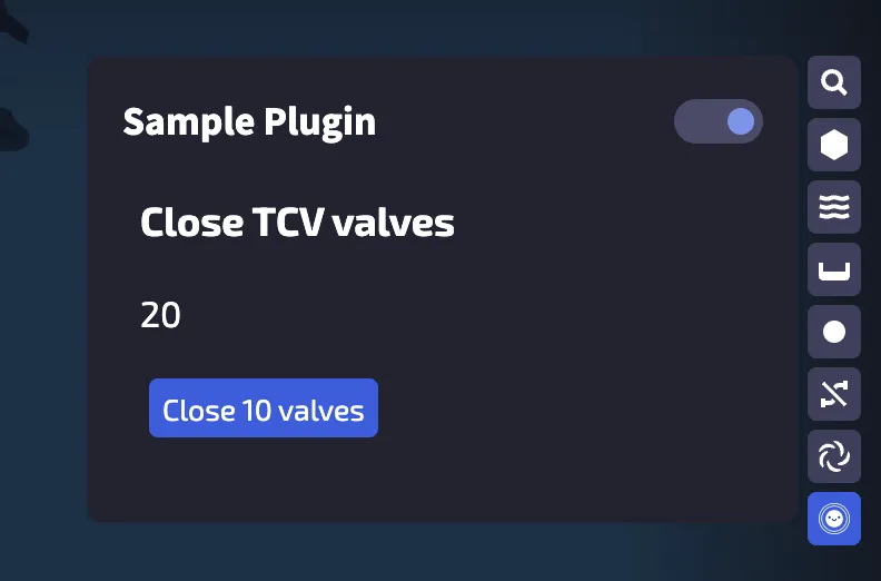 Plugin panel with the number of valves
